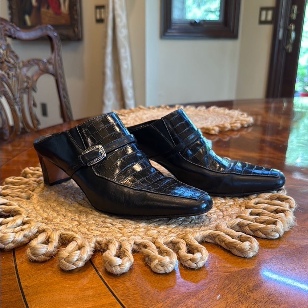 Brighton Black Leather Mules with Classic Design